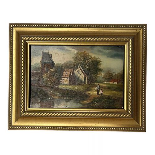 Tableau huile sur panneau multicolore