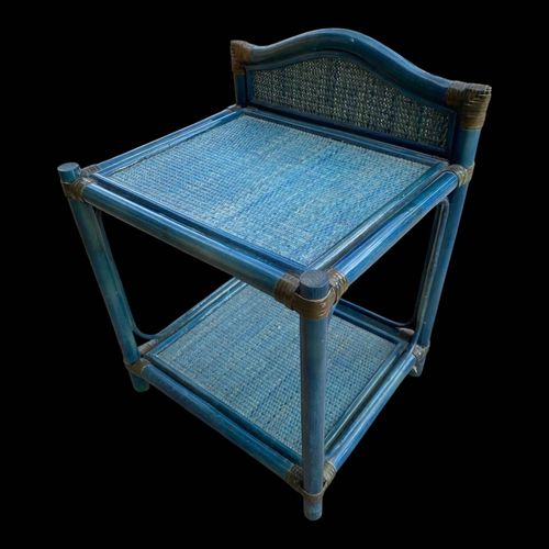 Table De Chevet En Rotin Vintage Bleu