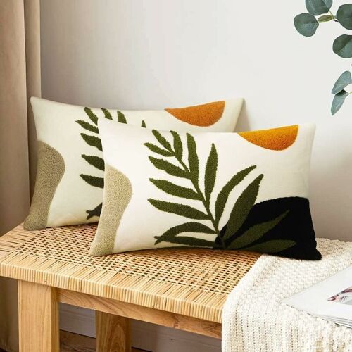 Lot De 2 En Plantes Broderie Housse De Coussin, Taie D'oreiller A Fermeture Eclair Cachee, Housse Coussin Pour Canape Pour Maison Salon Chambre (G,30x50cm) Goodnice