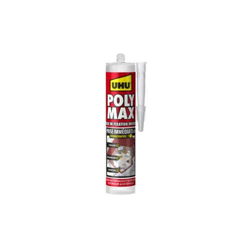 Colle Mastic Prise Immédiate Polymax UHU Invisible cartouche - 300 g - 33883