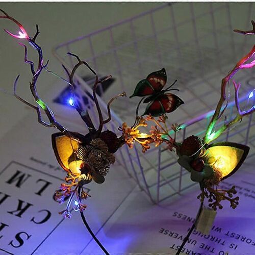 EVAGO Noël cerf bandeau bois fleur couronne renne lumières led pour femmes floral cheveux cerceau casque avec décoration papillon-Papillon-adulte-TAILLE UNIQUE-unisexe