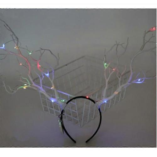 EVAGO Noël cerf bandeau bois fleur couronne renne lumières led pour femmes floral cheveux cerceau casque avec décoration papillon-BLANC - adulte - TAILLE UNIQUE - unisexe