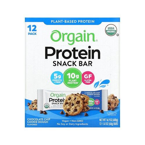 Orgain Barre Protéinée Bio À Base De Plantes, Pépites De Chocolat Pâte À Biscuits, 12 Barres, 1.41 Oz (40 G) Chacune 