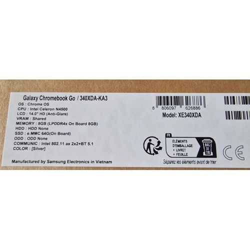 Samsung Galaxy Chromebook Go - 14" Intel Celeron N4500 - 1.1 Ghz - Ram 8 Go - SSD 64 Go