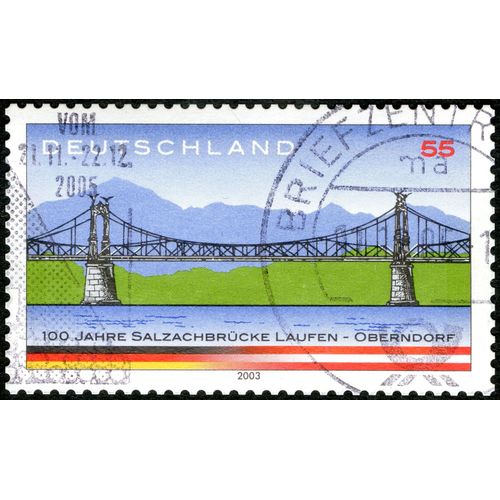 Timbre Oblitéré Deutschland, 100 Jahre Salzachbrücke Laufen - Oberndorf, 2003, 55