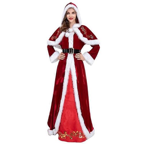 Evago 4pcs-Set Costumes De Noël Pour Femmes, Costume De Père Noël Pour Femmes Costume De Noël Costume De Père Noël Robe De Père Noël Cosplay Avec Capuche-Adulte-L-Femelle
