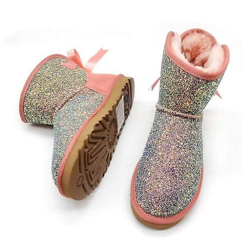 Evago Cadeau De Noël Filles Glitter Bottes De Neige Doublure En Coton Chaud Hiver Antidérapant Chaussures Avec Arc Mignon-Rose-Kids-35 À 36-Femme