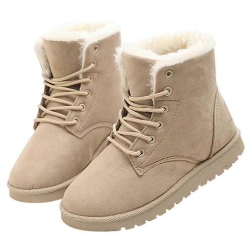 Bottes De Neige Moelleuses Épaisses Polaire Doublées Chaudes Femmes Bottes De Cheville D'hiver-Beige-Adulte-38-Homme