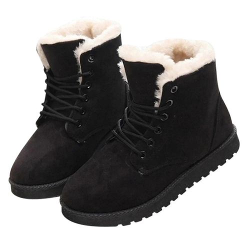 Bottes De Neige Moelleuses Épaisses Polaire Doublées Chaudes Femmes Bottes De Cheville D'hiver-Noir-Adulte-36-Homme