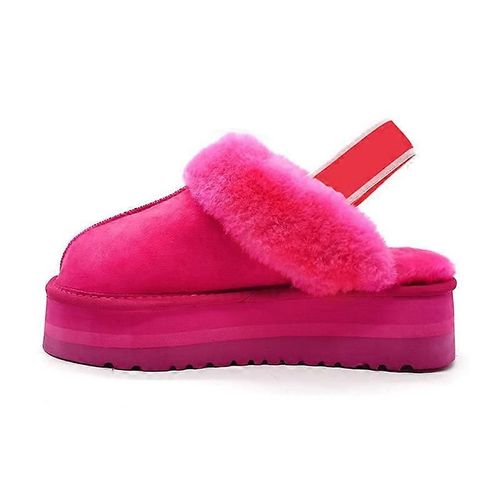 Evago Femmes Pantoufle Moelleux Doux Chaud Glisser Sur Pantoufles De Maison, Peluche Confortable Anti-Skid Pour Intérieur Extérieur 100% Peau De Mouton Véritable Et Fourrure D'agneau Avec Élastique-Rose Rouge-Adulte-42-Mâle