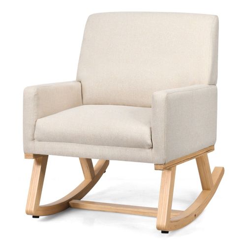 Chaise À Bascule Pour Chambre D'enfant Fauteuil À Bascule Rembourré Base En Bois Massif Fauteuil Inclinable Moderne Beige Helloshop26 20_0002283