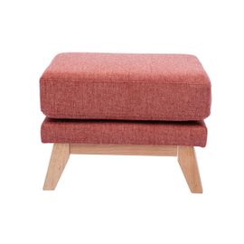 Pouf Repose-Pieds Déhoussable Scandinave En Tissu Effet Velours Texturé Terracotta Et Bois Clair Oslo