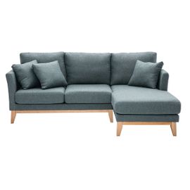 Canapé D'angle Droit Déhoussable Scandinave 4 Places En Tissu Vert De Gris Et Bois Clair Oslo