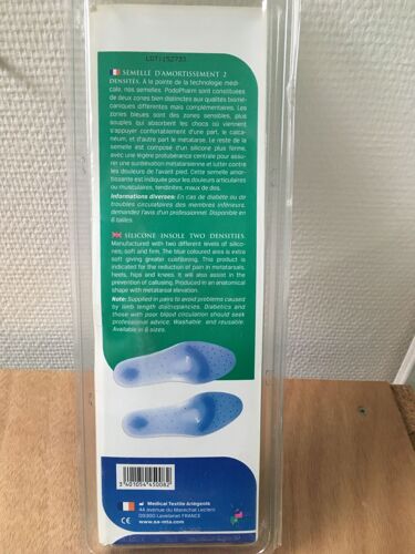 Semelle En Gel D'amortissement 2 Densités Podopharm Taille 35/36 Fabriqué En France