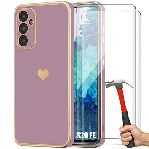 Coque + 2 Verres Trempés Pour Samsung Galaxy S20 Fe (Pas Pour S20), Violet, Antichoc En Silicone, Motif DAmour CUr Plaqué - E.F.Connection