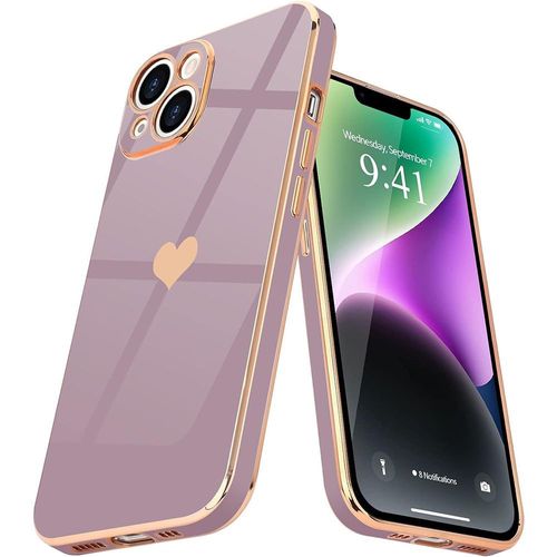 Coque Pour Iphone 14, Silicone Liquide Avec Motif DAmour CUr Plaqué Et Doré, Protection Antichoc, Violet - E.F.Connection