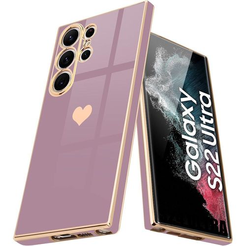 Coque Pour Samsung Galaxy S22 Ultra, Coque Antichoc En Silicone Liquide Ultra Mince Avec Motif De CUr Doré Et Plaqué - Violet - E.F.Connection