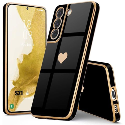 Coque Pour Samsung Galaxy S21, Coque Protection Antichoc En Silicone Liquide Avec Motif De CUr Plaqué Et Doré - Noir - E.F.Connection