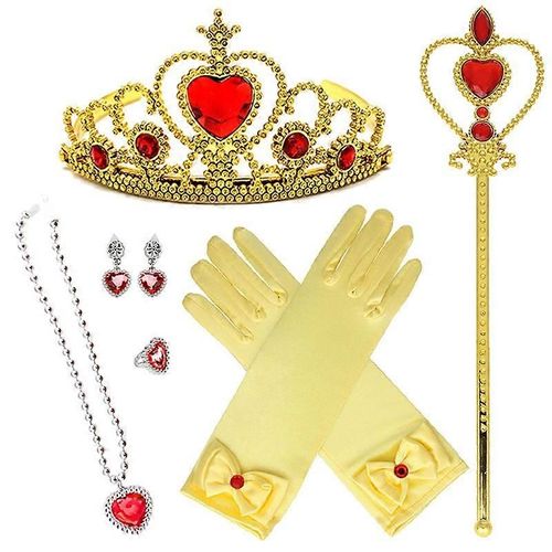 Princesse Sirène Costume Habiller Accessoires Pour Filles Sirène Gants Couronne Collier Baguette Boucles D'oreilles Bague Princesse Halloween Cosplay Accessoires Christ-Jaune-Adulte-Unisexe