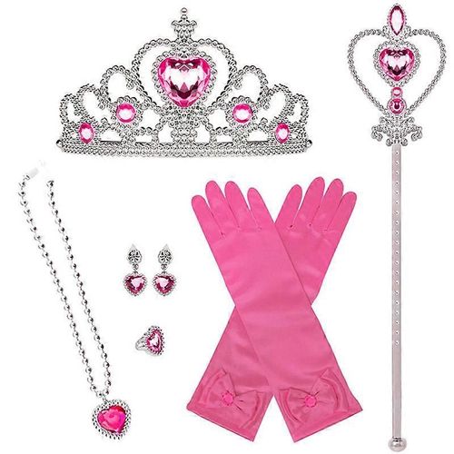 Princesse Sirène Costume Habiller Accessoires Pour Filles Sirène Gants Couronne Collier Baguette Boucles D'oreilles Bague Princesse Halloween Cosplay Accessoires Christ-Rose Rouge-Adulte-Unisexe