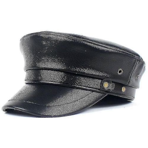 Chapeaux Noir Pu Chapeaux Militaires Vintage Army Hat/Cuir Beret Cap