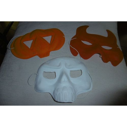 Mini Masque Plastique Rigide Diable, Citrouille, Fantome Lot De 3