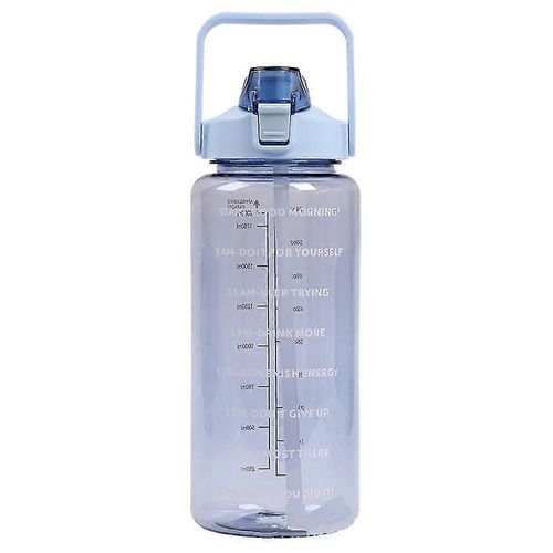 Bouteille D'eau De Sport De Fitness Motivationnelle De 2 Litres Avec Bouteille D'eau En Plastique De Paille-Bleu