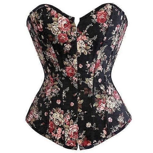 Evago Mode Floral Denim Corsets Plus La Taille Vintage Bustier Corset Overbust Burlesque Sexy Lingerie Taille Cincher Bodyshaper Tops-Xl-Adulte-Gris-Femelle