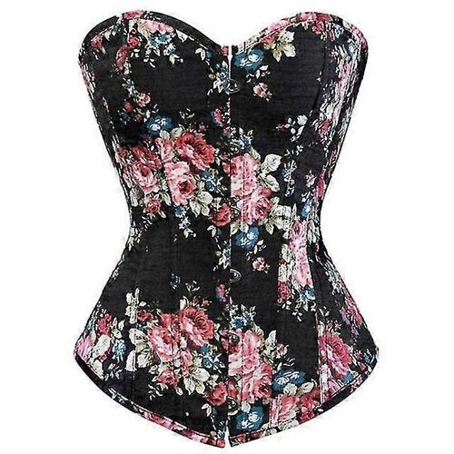 Evago Mode Floral Denim Corsets Plus La Taille Vintage Bustier Corset Overbust Burlesque Sexy Lingerie Taille Cincher Bodyshaper Tops-S-Adulte-Noir-Femelle