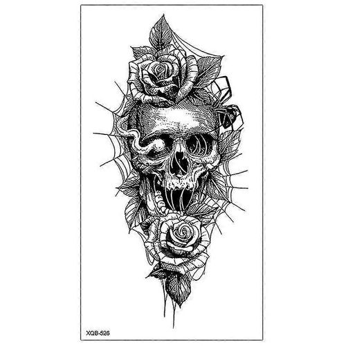 Crâne Noir Halloween Squelette Tatouage Temporaire Pour Hommes Adultes Réaliste Lion Tigre Loup Effrayant Faux Tatouage Autocollant Avant-Bras Tatoo (Xqb-526)