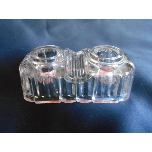 Ancien Encrier Double En Verre 1930 Art Déco/E12