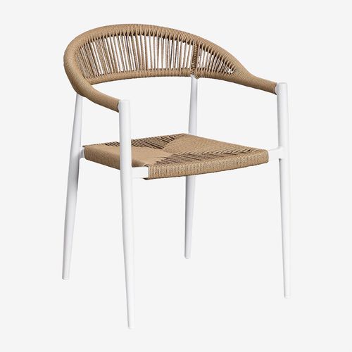Pack De 4 Chaises De Salle À Manger Empilables Avec Accoudoirs En Aluminium Et Rotin Synthétique Amatria Blanc Gardenia