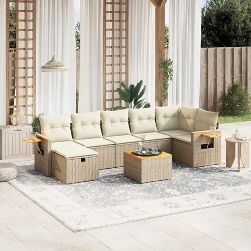 Vidaxl Salon De Jardin Avec Coussins 8 Pcs Beige Résine Tressée