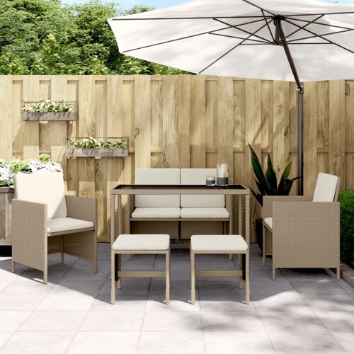Vidaxl Ensemble À Manger De Jardin Avec Coussins 6pcs Beige Poly Rotin
