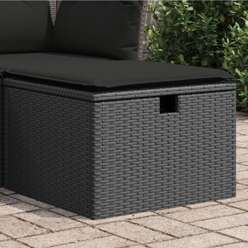 Vidaxl Tabouret De Jardin Avec Coussin Noir 55x55x37 Cm Résine Tressée