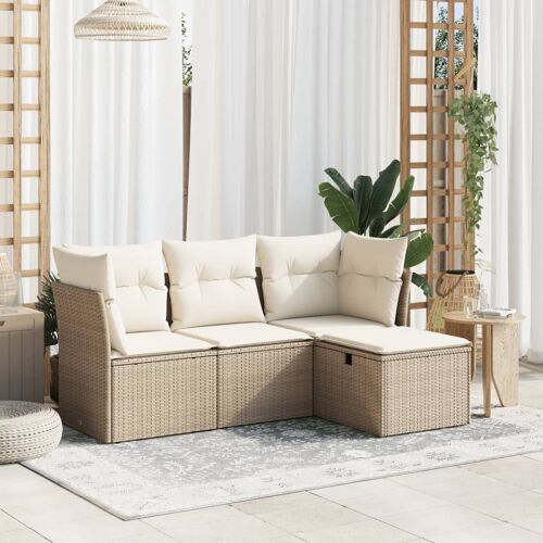 Vidaxl Salon De Jardin Avec Coussins 4 Pcs Beige Résine Tressée