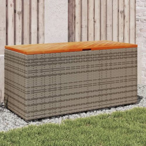 Vidaxl Boîte De Rangement De Jardin Gris Résine Tressée Bois D'acacia