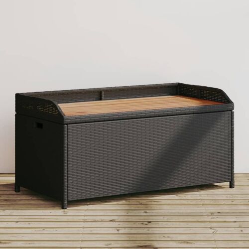 Vidaxl Banc De Rangement Noir Résine Tressée Et Bois D'acacia