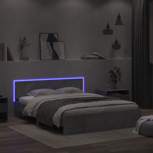 Vidaxl Cadre De Lit Avec Tête De Lit Et Led Gris Béton 160x200 Cm