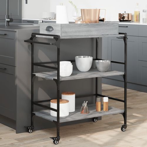vidaXL Chariot de cuisine sonoma gris 81,5x41x92,5cm bois d'ingénierie