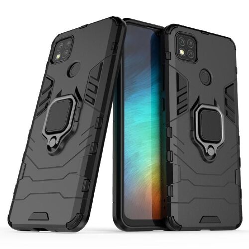 Étui Pour Xiaomi Redmi 9c Couverture Antichoc Bicelle Anneau Rotatif À 360 ° Protection Militaire Contre Les Chutes - Noir