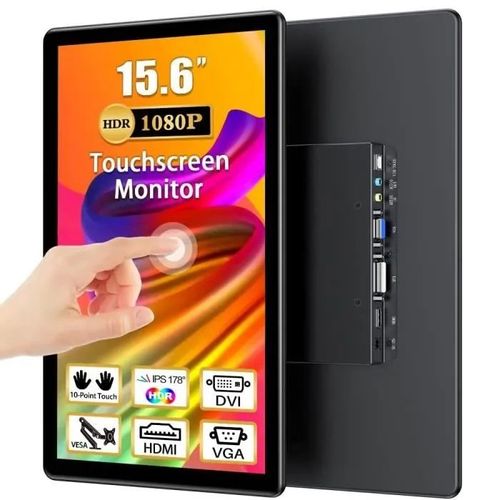 Écran Tactile 15,6' Usparkle Moniteur Full HD 1080P HDMI DVI VGA USB Industriel Moniteur PC à Montage IPS Mural Écran LCD