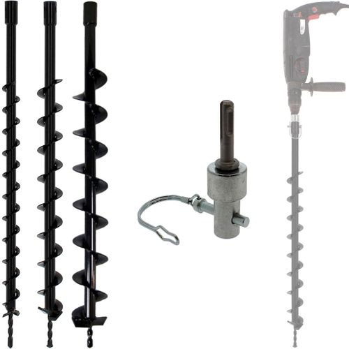 Lot de mèches de tarière Ø 40, 60 et 80 mm avec adaptateur pour perceuse et perforateur SDS-plus
