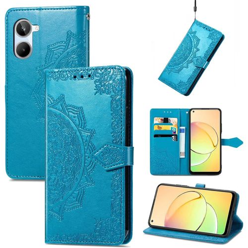 Coque Pour Realme 10 4g, Portefeuille Etui Housse En Cuir A Rabat Avec Porte Carte, Chiusura Magnetica [Motif De Mandala] Flip Cover Case Antichoc Pour Realme 10 4g, Bleu