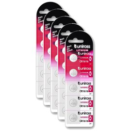 UNIROSS Lot de 5 Packs de 5 Piles Lithium CR1616, 3V