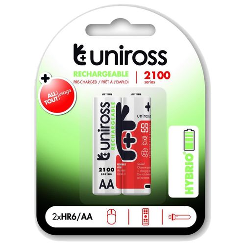 UNIROSS Pack de 2 Piles Rechargeable AA/HR6 2100 NIMH HYBRIO, 1.2V