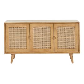 Buffet En Bois Manguier Et Cannage Rotin 3 Portes L145 Cm Laka