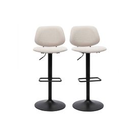 Tabourets De Bar Relevables Design En Tissu Effet Velours Beige Et Métal Noir Barnet (Lot De 2)