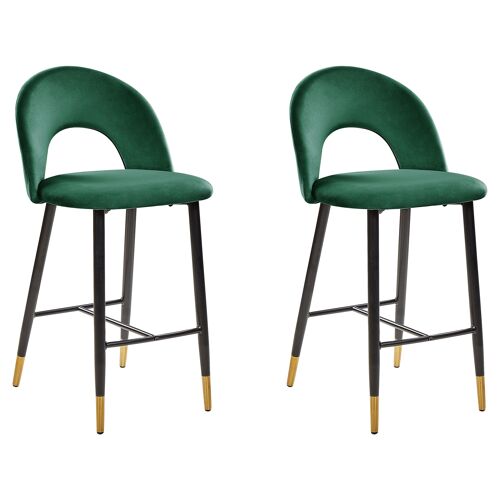 Lot de 2 chaises de bar FALTON Velours Vert émeraude