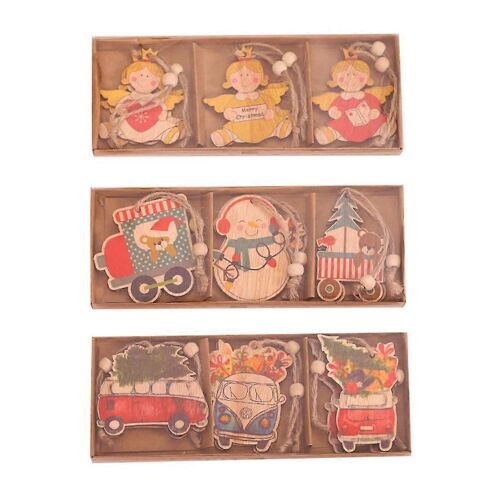 18pcs Ornement de Noël Pendentifs suspendus en bois Angel Snowman Car Décorations